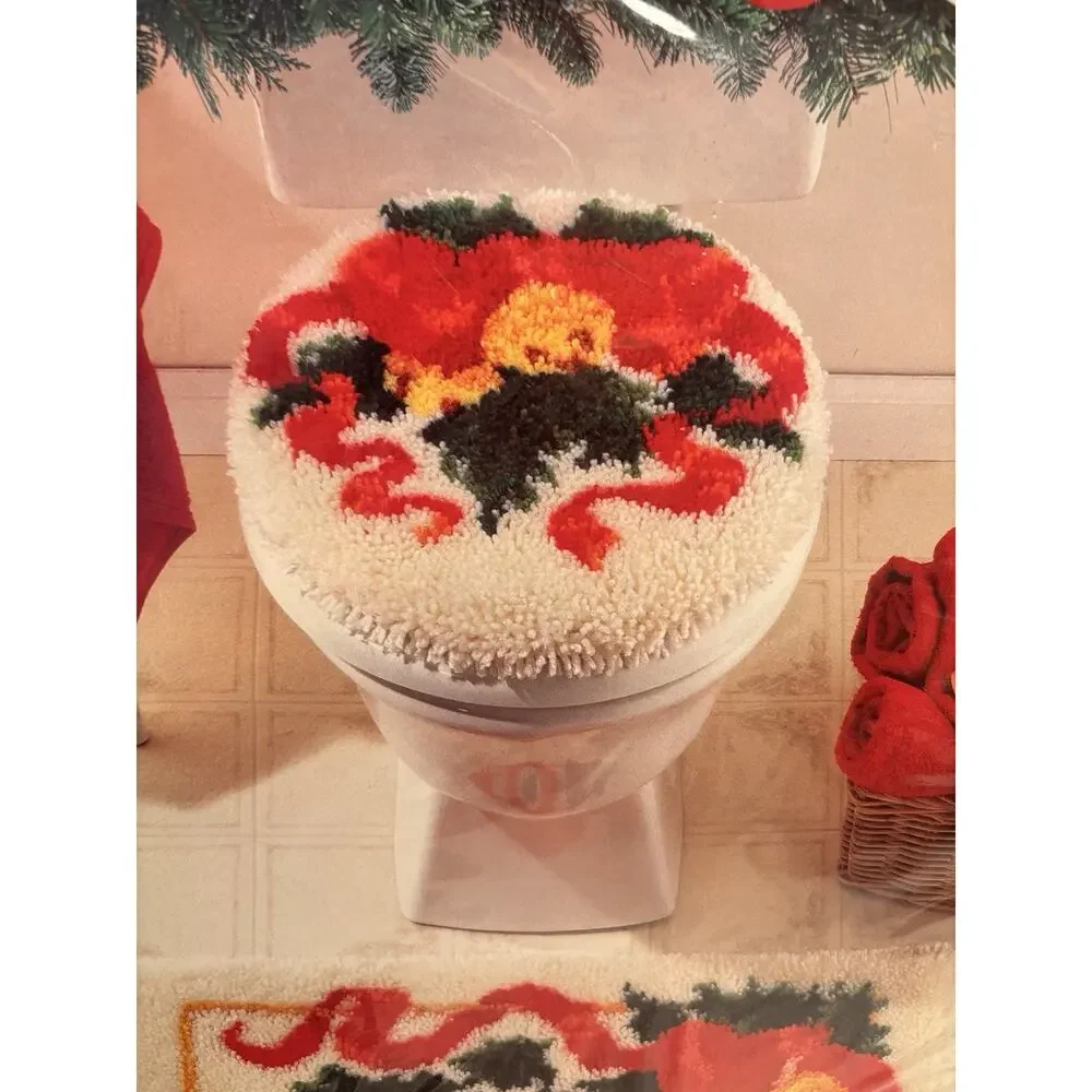 New Bucilla Christmas Latch Hook Kit Jolly Bath rug toilet seat cover 1994 Bells